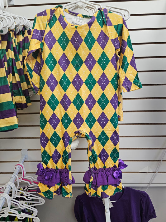 Mardi Gras Harlequin Diamond Ruffle Romper