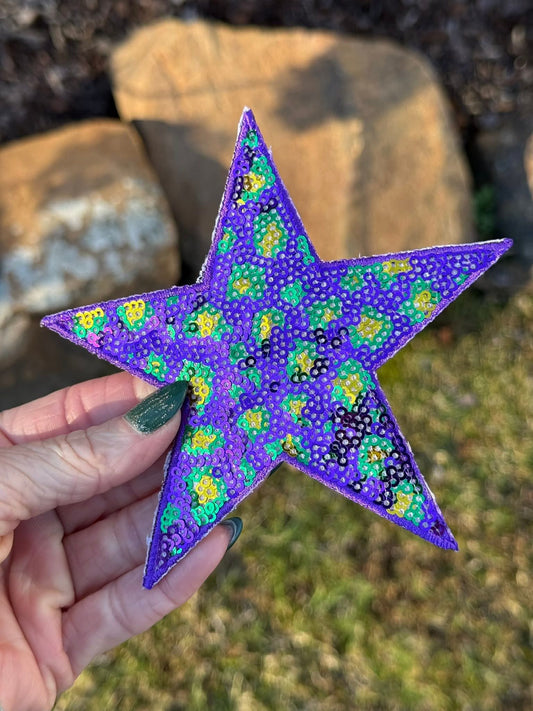 Mardi Gras Leopard Star OSC Sequin Patch