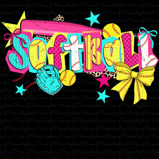 Softball Doodle Pastal Colors DTF Transfer