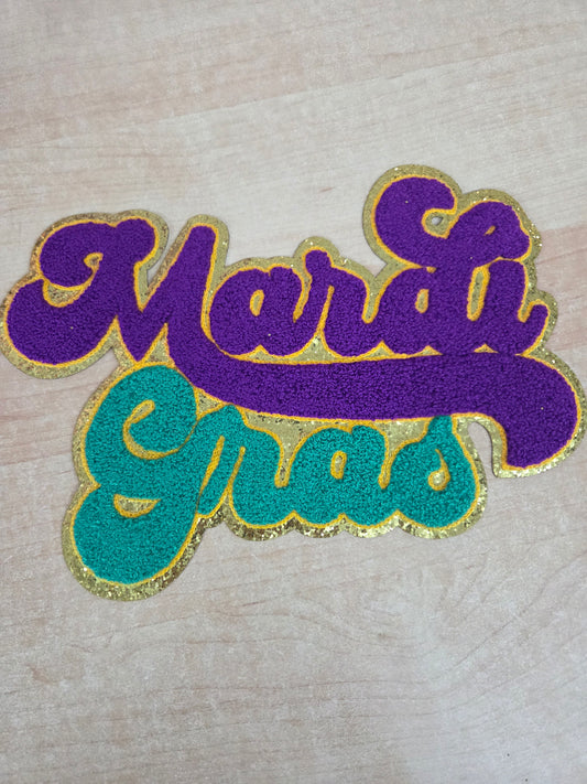 Mardi Gras Script Purple and Green - Chenille Patch