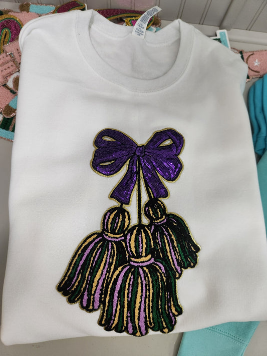 Mardi Gras Bow Tassel OSC Chenille Patch
