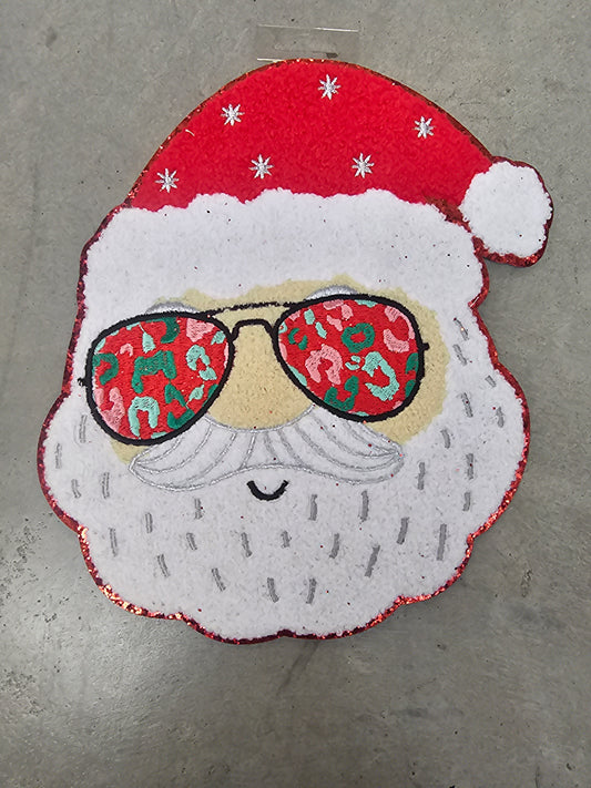 Leopard Santa Head  Chenille Patch