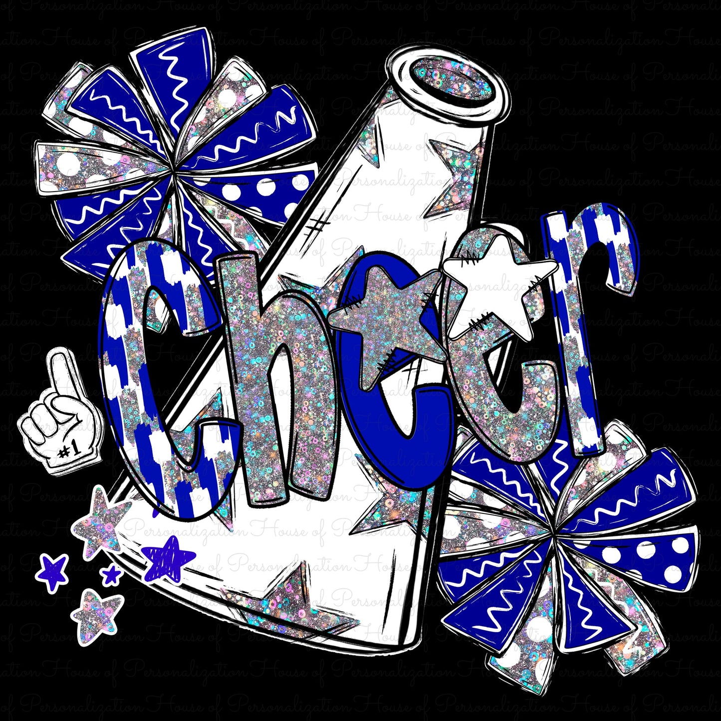 Cheer Holographic Doodle (Blue) (Direct To Film)