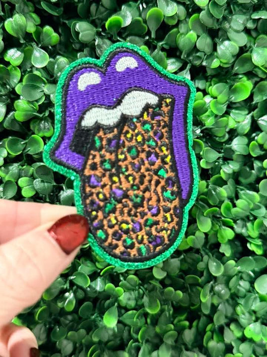 Mardi Gras Leopard Tongue OSC Embroidered Patch