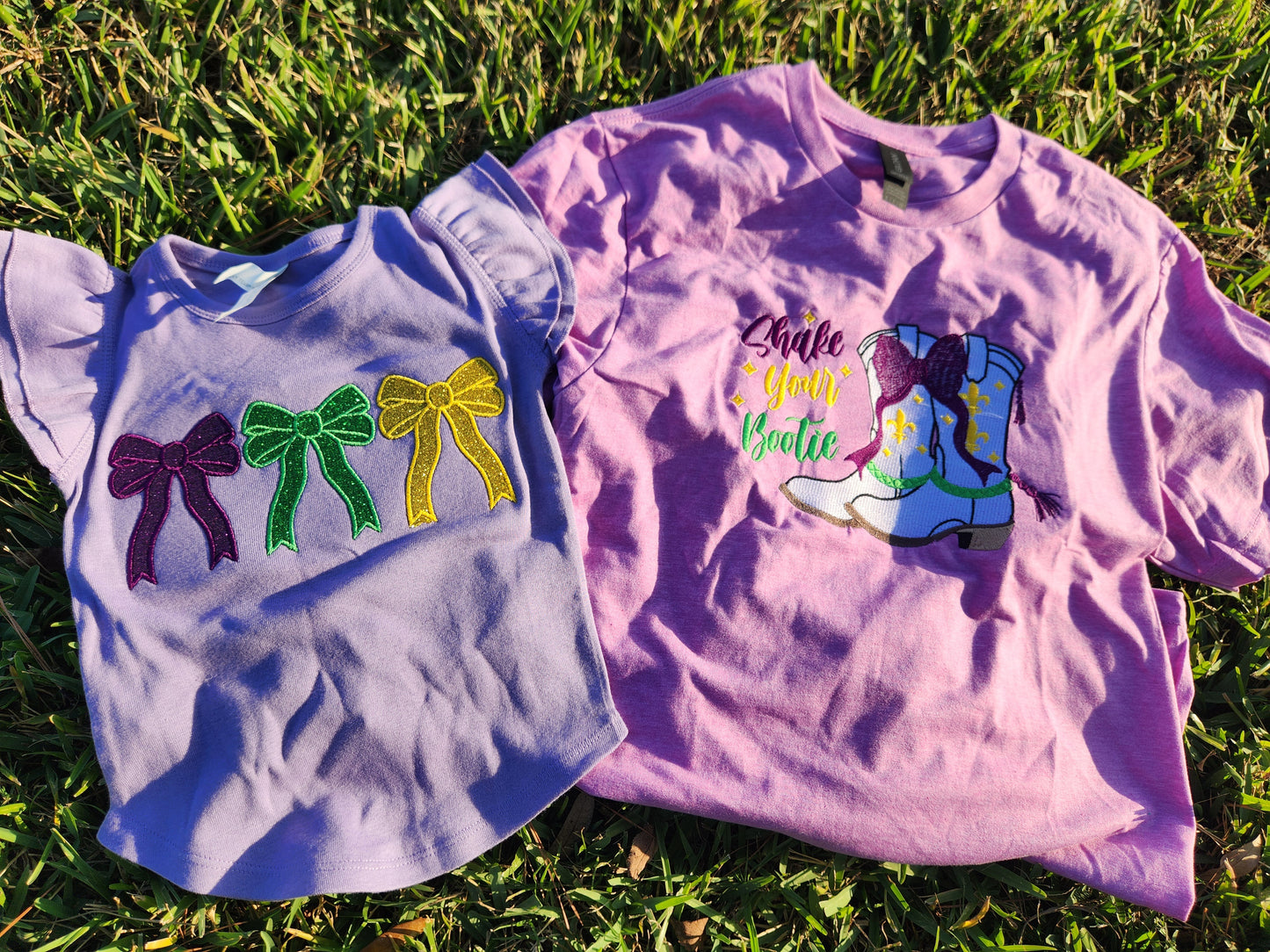 Glitter Embroidered Mardi Gras Triple Bows