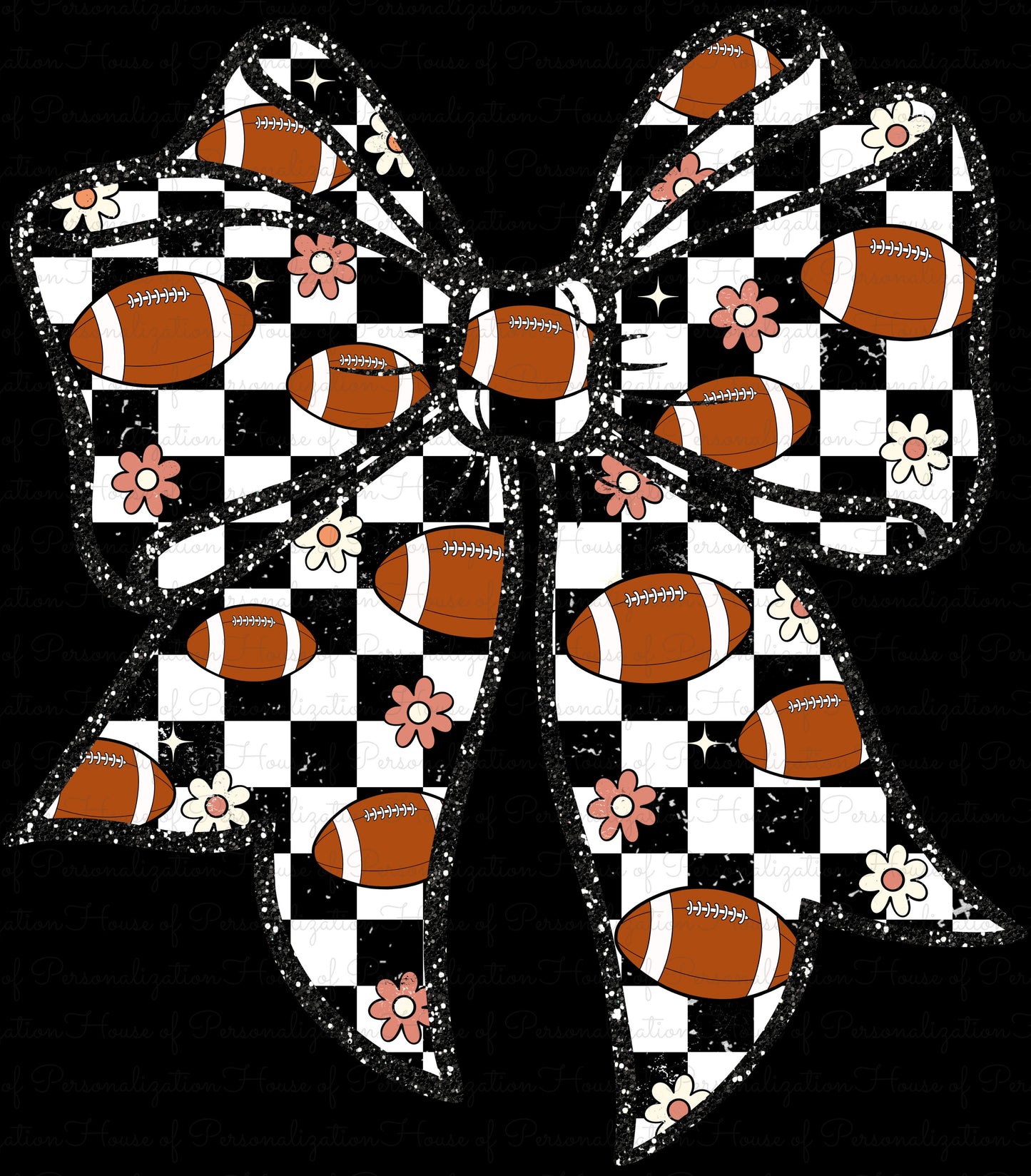 Faux Glitter Checkered Football Bow DTF Transfer