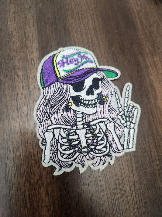 Skelly Mardi Gras Girl OSC Embroidered Patch