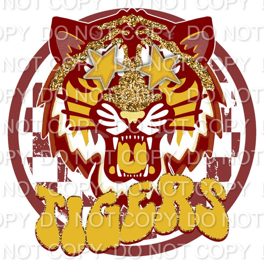 Crimson & Yellow Tiger Preppy Mascot Checkered(Sublimation)
